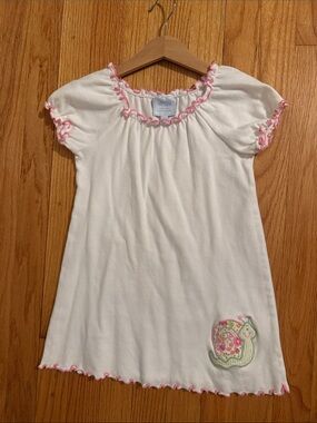 Little English White Dress with Pink Ruffle Trim Snail Appliqué Size 4T EUC